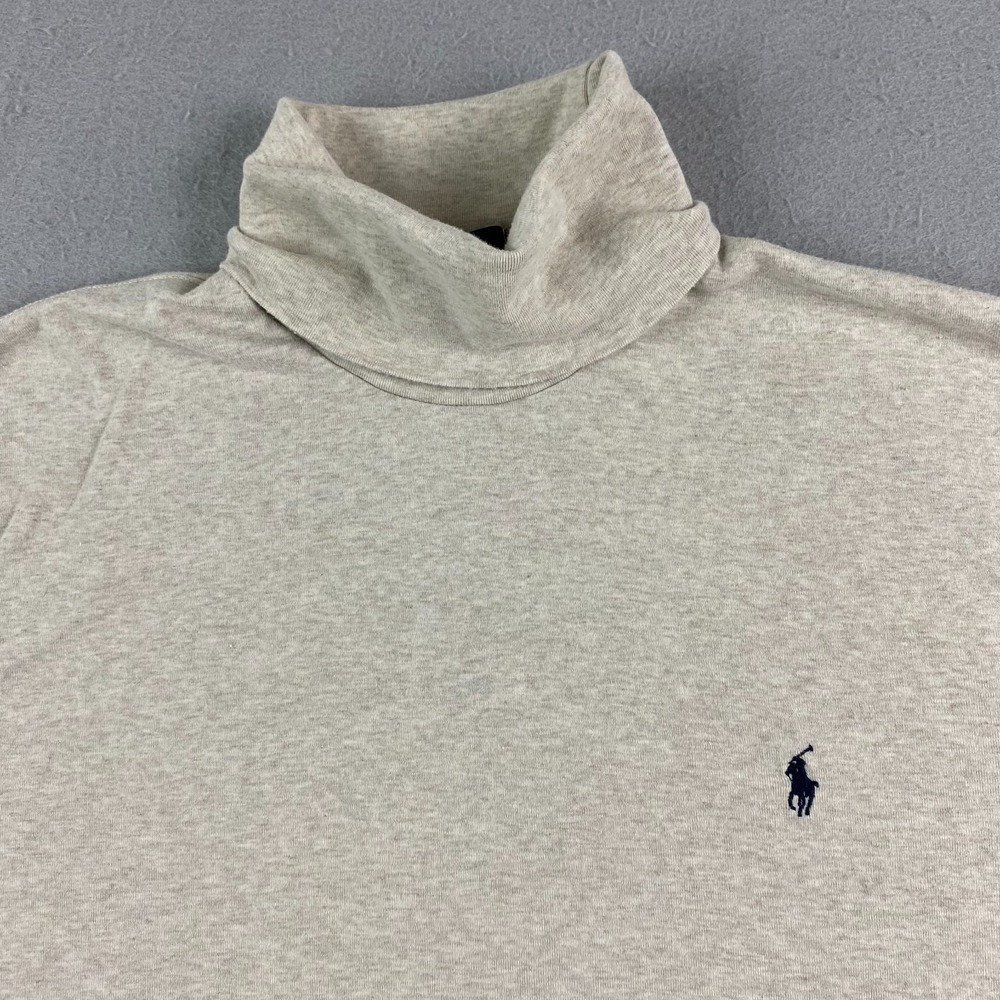VTG Polo Ralph Lauren Shirt Mens L XL beige Turtleneck Long Sleeve Pony Cotton - Picture 2 of 15